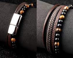 Bracelet homme cuir & perles